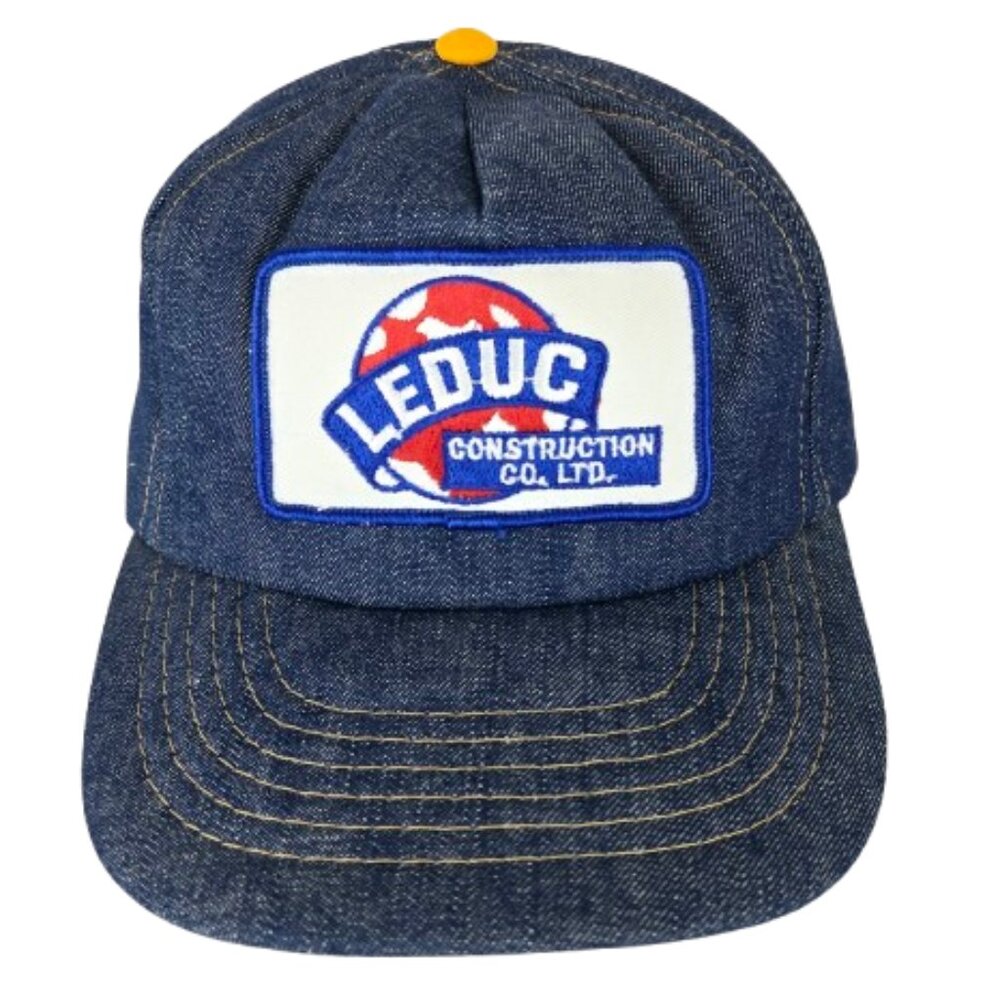 Vintage 70s 80s Leduc Construction Co Ltd Trucker Hat Alberta Denim Classic Cap
